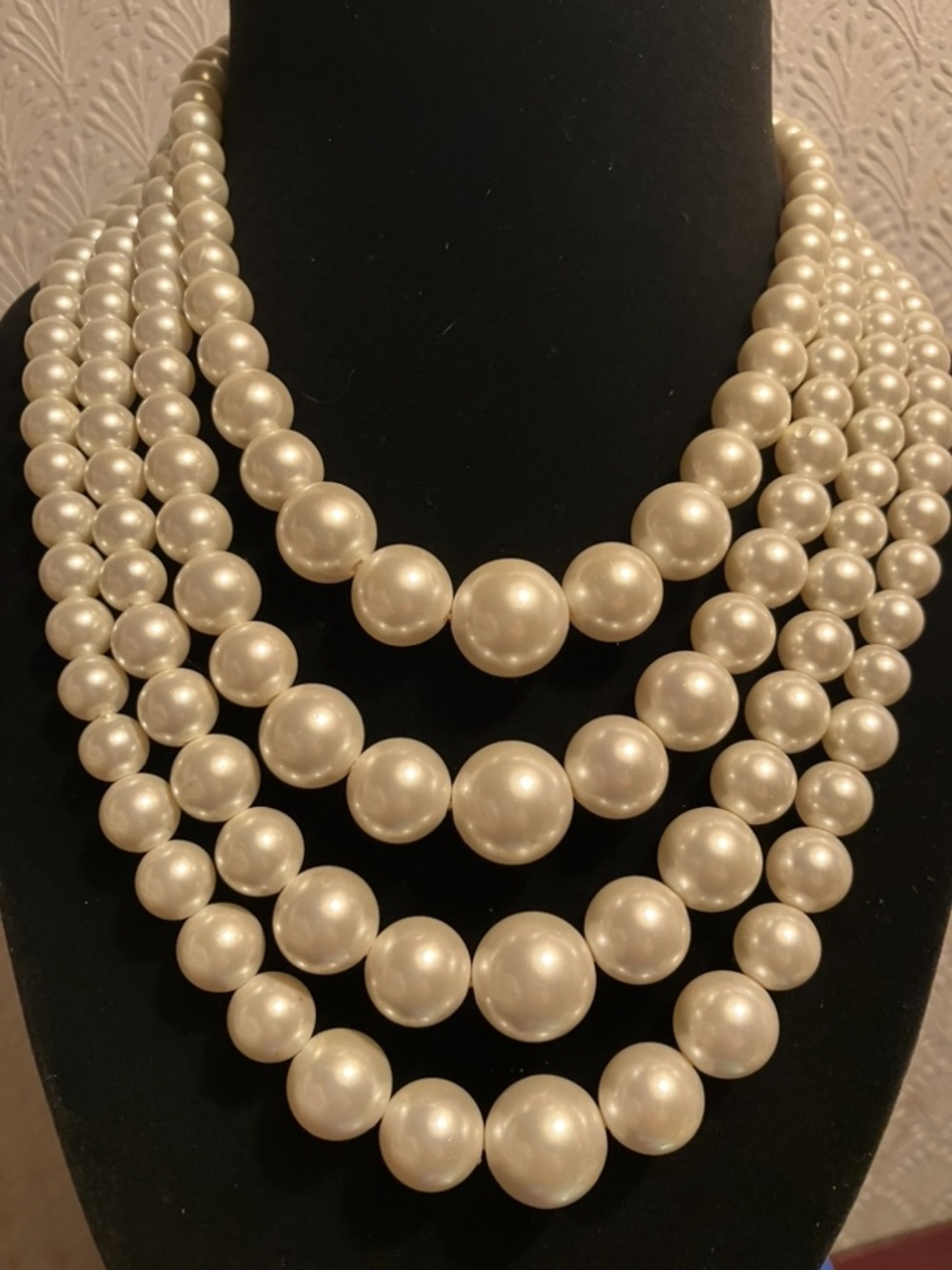 New Classic White Pearl Four Strand Necklace in Jewelers Box